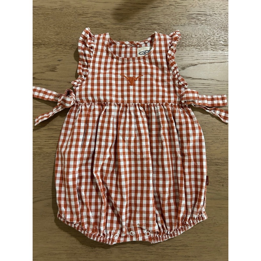 Texas Longhorns Embroidered Baby Girls Ruffle Bubble Romper Checkered 12 Months